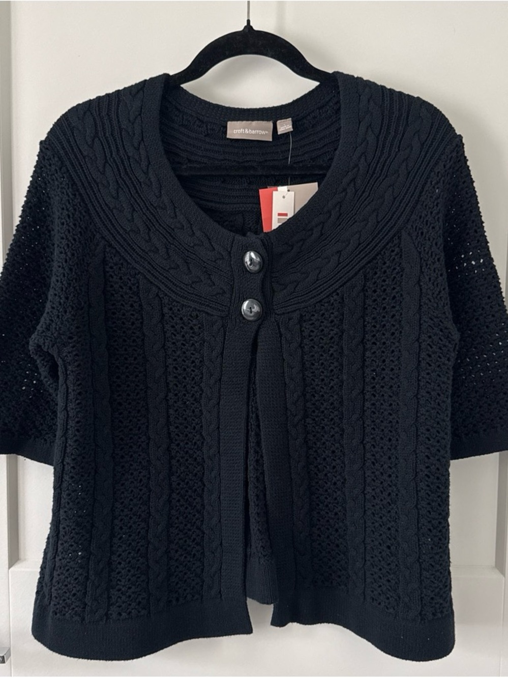 croft & barrow Black Short-Sleeve Cable Knit Cardigan